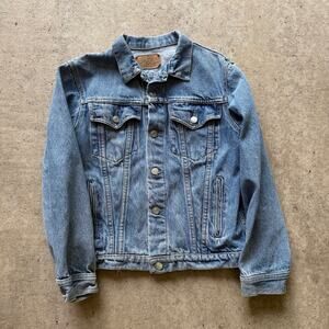 Women's Vintage 80's Plain Pockets Blue Western Denim Jean Trucker Jacket Sz S